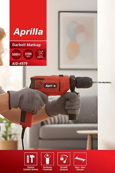 Aprilla Aıd-4979 Profesyonel Darbeli Matkap – 500W, 0-49000 Darbe/Dk, Yan Kul...