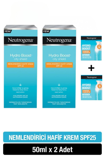 Neutrogena Hydro Boost City Shield Spf25 Yüz Güneş Kremi Içeren Nemlendirici 50ml X2 + SPF 50 Hediye