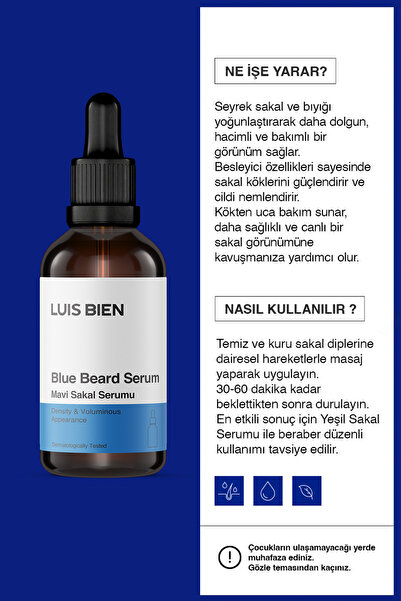 Luis Bien Mavi Sakal Bakım Serumu | Seyrek ve Boş Bölgeler İçin Yoğun Etkili Sakal Serumu – 20 ml