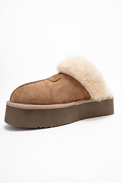 LuviShoes Велурени дамски чехли Olessa Tan от естествена кожа