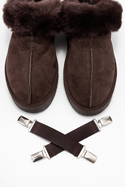 LuviShoes Γυναικείες γούνινες παντόφλες OLESSA Brown -Leather Suede