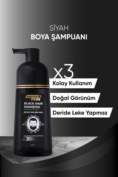 Softto Plus Beyaz Saçlar Için Siyah Şampuan 350ml 3 Adet Eko Paket
