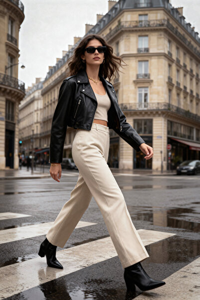 Trendyol Collection Mink Straight Cut High Waist Ribbed Stitched Woven Trousers TWOSS21PL0093