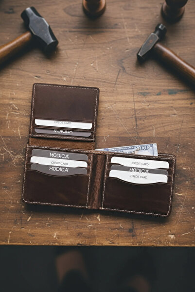 Modica Erkek Hakiki Deri Cüzdan Kartlık Kimlik Bölmeli Kahverengi Klasik Hedi...