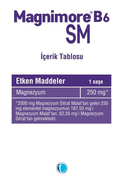 Magnimore B6SM Magnezyum 30 Saşe Sitrat Malat Vitamin B6 P5P