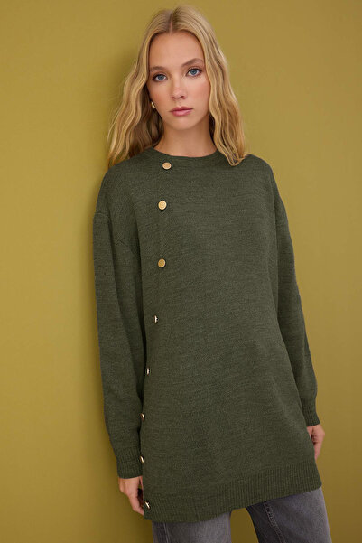 Trendyol Modest Khaki Button Detailed Knitwear Sweater Tctaw26Ak00013
