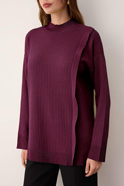 Trendyol Modest Plum Ribbed Knitwear Sweater Tctaw26Ak00010