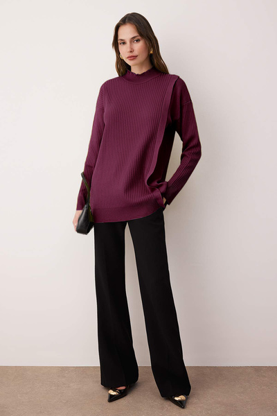 Trendyol Modest Plum Ribbed Knitwear Sweater Tctaw26Ak00010