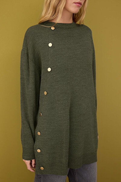 Trendyol Modest Khaki Button Detailed Knitwear Sweater Tctaw26Ak00013