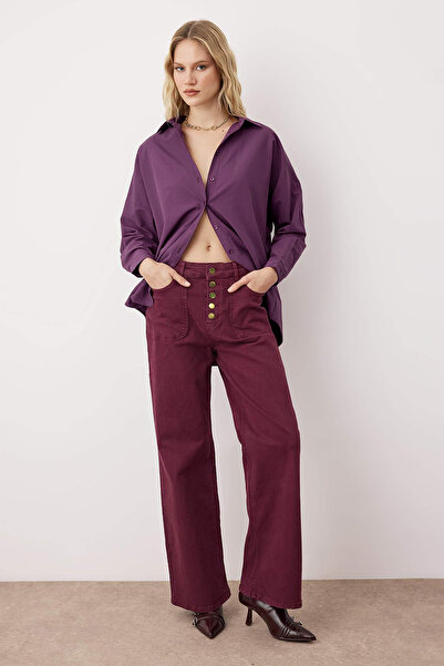 Trendyol Collection Szilva pamut oversize széles szabású szőtt ing TWOSS22GO0669