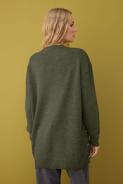 Trendyol Modest Khaki Button Detailed Knitwear Sweater Tctaw26Ak00013
