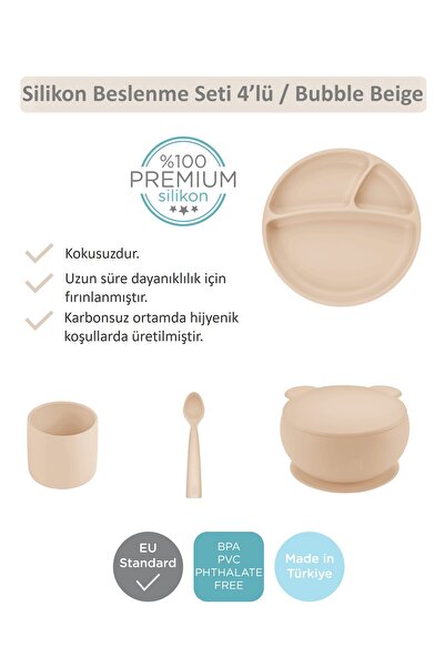 OiOi Buuble Beige Dörtlü Set(tabak+bardak+kaşık+kapaklıkase)