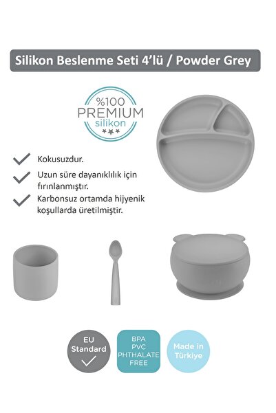 OiOi Powder Grey Dörtlü Set(tabak+bardak+kaşık+kapaklıkase)