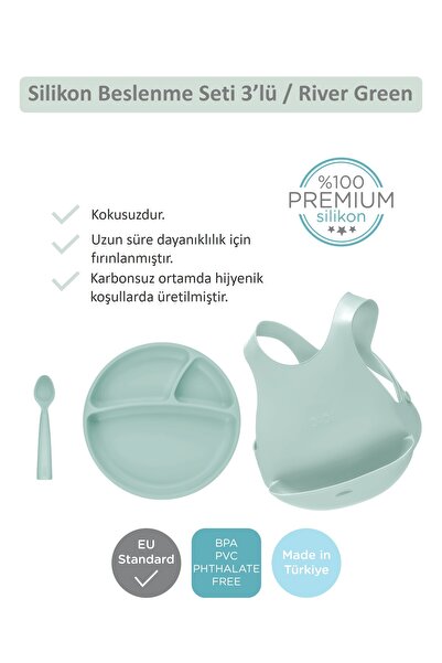 OiOi River Green Beslenme Seti(önlük+tabak+kaşık)