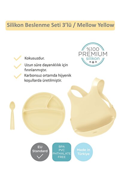 OiOi Mellow Yellow Beslenme Seti Önlük Tabak Kaşık