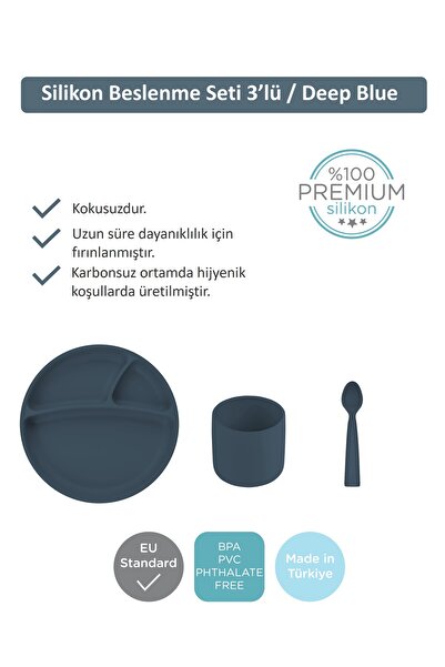 OiOi Silikon Beslenme Seti 3'lü Deep Blue