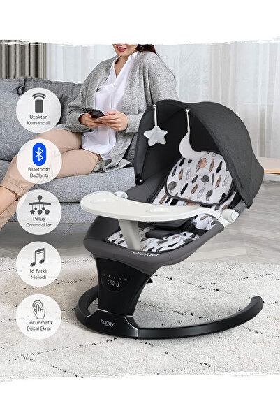 Huggy Rockie Gri Ana Kucağı – Otomatik Sallanır, Bluetooth Müzikli, Kumandalı