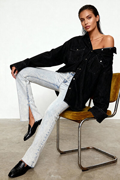 Trendyol Collection Джинси з високою талією і синім розрізом TWOAW22JE0382