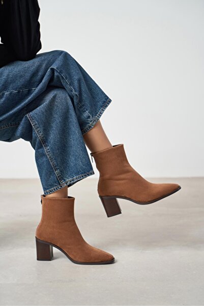 NİŞANTAŞI SHOES Casey Taba Süet Arka Fermuar Detay Kadın Topuklu Bot