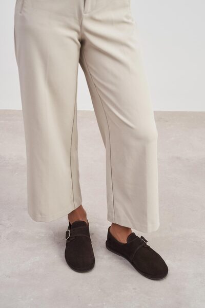 NİŞANTAŞI SHOES Cyrus Brown Genuine Suede Leather Buckle Detailed Flat Sole Women's Shoes