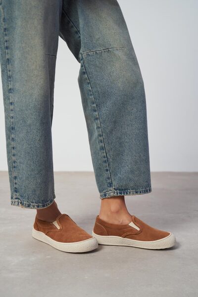 NİŞANTAŞI SHOES Zeta Taba Genuine Suede Slip-On Sneaker Women's Shoes