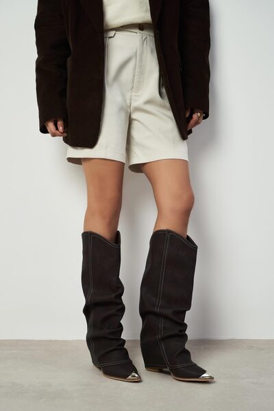 NİŞANTAŞI SHOES Velva καφέ ματ δερμάτινο δάχτυλο με λεπτομέρεια φυσούνα Γυναικείες μπότες Western με τακούνι