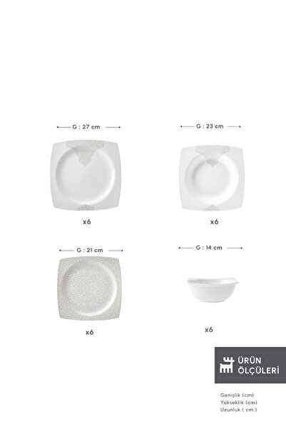 Karaca Square Bone Flava 24 Parça 6 Kişilik Yemek Takımı