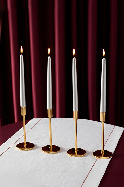 TRENDYOLMİLLA HOME مجموعة شموع شمعدان فضية مكونة من 4 قطع بطابع السنة الجديدة TPHAW26MK00000