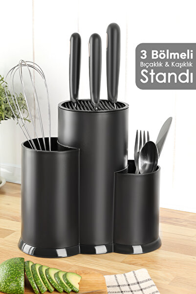 Meleni Home Στήριγμα μαχαιριών με διαχωριστικά στοιχεία - Βάση για κουτάλια και μαχαίρια Οργανωτής κουζίνας Μαύρο