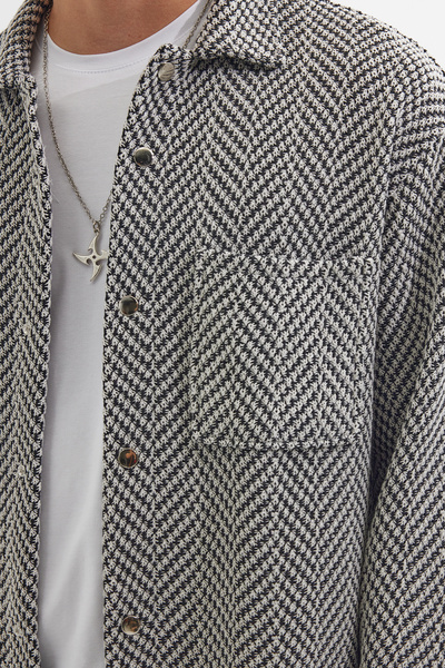 Tudors Erkek Relax Fit Rahat Kesim Örme Çift Cepli Çıtçıtlı Armürlü Gömlek