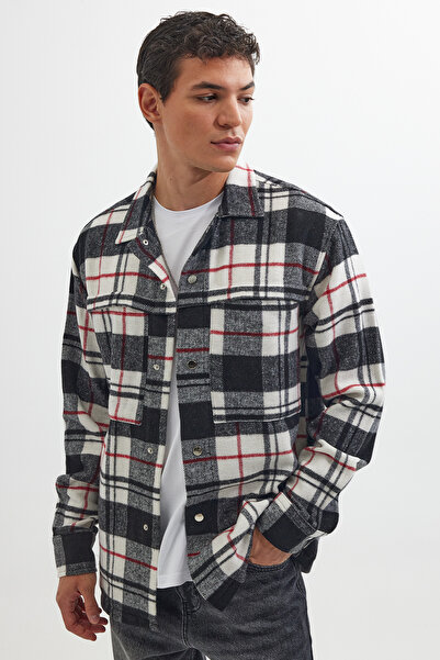 Tudors Relax Fit Uzun Kollu Armalı Tek Cepli Çıtçıtlı Kışlık Oduncu Erkek Gömlek