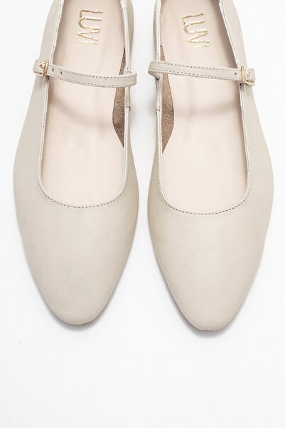 LuviShoes Lunaire Ecru Genuine Leather Single Strap Pointed Toe Women's Ballerina Shoes