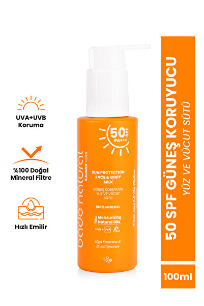 Bade Natural 50 SPF Güneş Koruyucu Yüz ve Vücut Sütü 100 ml