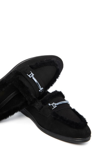 SOHO Kadın Siyah Suet-Siyah Loafer Peluş Ayakkabı Puffy 21180