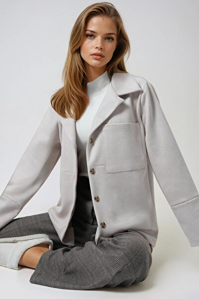 Trend Alaçatı Stili سترة نسائية من الجلد الصناعي بلون كريمي مع جيب واحد وتفاص...