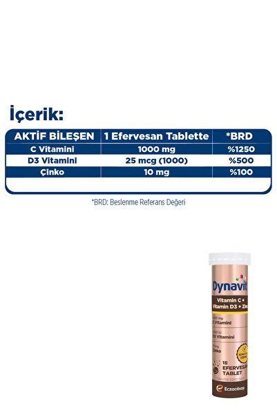 Dynavit Vitamin C & Vitamin D3 & Zinc 15 Effervescent Tablets X3 - Immunity - Sugar-Free Orange Flavored