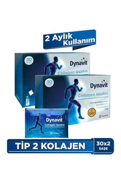 Dynavit Collagen Quatro 30 Saşe x2-Hidrolize Peptit Tip 2 Tavuk Kolajeni,MSM,Glukozamin ve Kondroitin Sülfat
