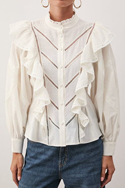Trendyol Collection Ecru Boho tkaná košile s doplňky TPRAW22GO1089