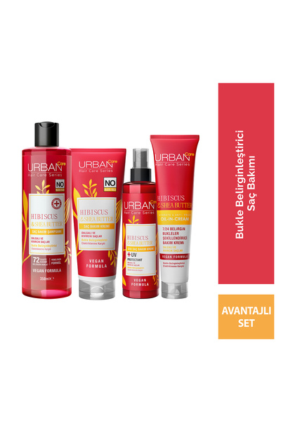 Urban Care Hibiscus & Shea Butter Kıvırcık ve Dalgalı Saçlara Özel Saç Bakım Seti 4'lü-sülfatsız-vegan