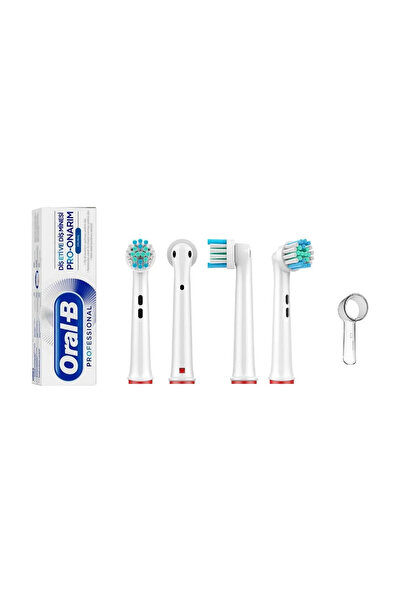 Oral-B Şarjlı Ve Pilli Diş Fırçaları Uyumlu 4 Adet Muadil Yedek Başlık - Diş Macunu - Koruma Kapağı