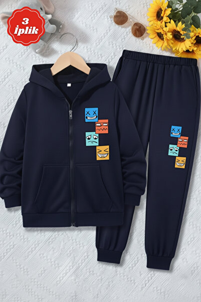 FYK KİDS طقم رياضي للأولاد من 3 خيوط سميكة للشتاء بطباعة وجه متغيرة وتفاصيل ب...