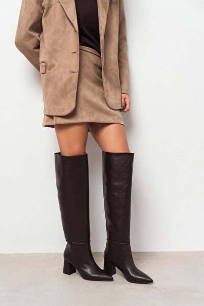 NİŞANTAŞI SHOES Berny Kahve Mat Sivri Burun Kadın Topuklu Çizme