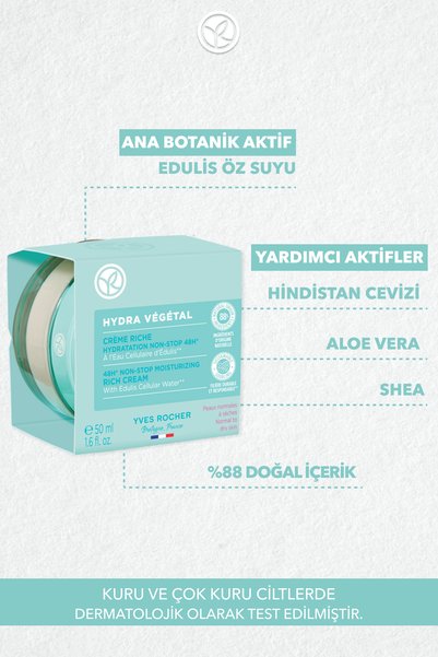 Yves Rocher Hydra Vegetal - Intensive Moisturizing Cream with Urea & Shea Butter - Normal and Dry Skin - 50 ml-56064