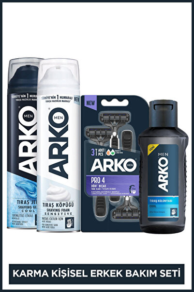 Arko Men Erkek Tıraş Tanişma Paketi (Tıraş Köpüğü,Tıraş Jeli,Tıraş Kolonyası, 4 Bıçaklı Erkek Tıraş Bıçağı)