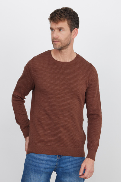 Tudors Мъжки стандартен крой, нормална дължина, велосипедна яка, кафяв трикотажен пуловер с пчелна пита