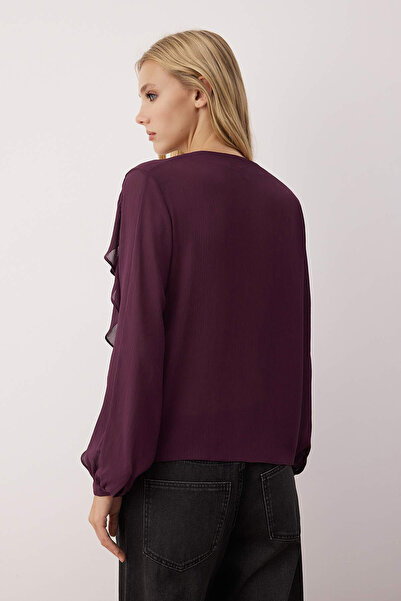 Trendyol Collection Vínová košile Boho s volánky TWOAW26GO00045