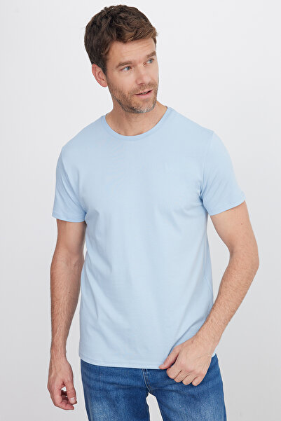 Tudors Ανδρικό μπλουζάκι με λεπτή εφαρμογή, βαμβακερό μαλακό ύφασμα, απλό, βασικό μπλε μπλουζάκι με λαιμόκοψη