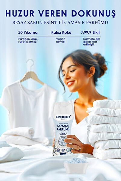 Evonox Clean Granül Çamaşır Parfümü & Çamaşır Yumuşatıcı Everest Beyaz Sabun Esintisi 210 gr