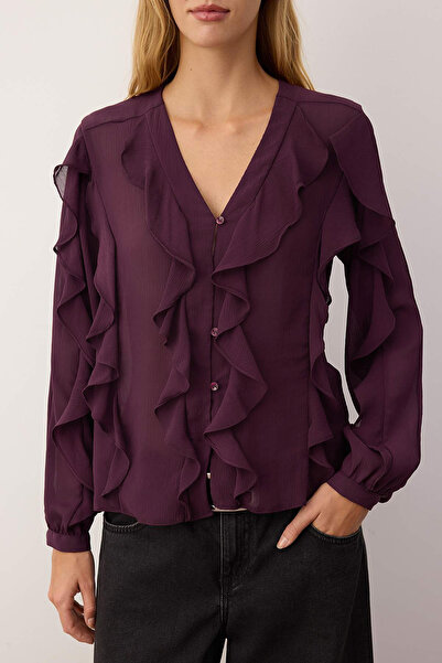 Trendyol Collection Vínová košile Boho s volánky TWOAW26GO00045