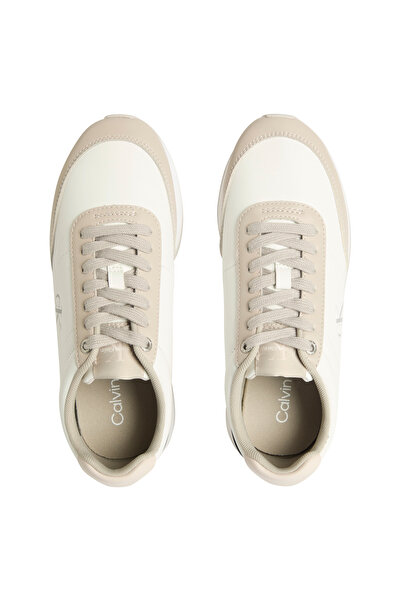 Calvin Klein Dámské bílé a taupe nízké semišové tenisky Calvin Klein Signature Logo Retro Runner